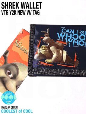 Vintage Y2K Shrek tri fold Wallet black nylon velcro new DreamWorks movie NWT